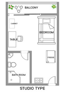 WALESのスタジオシングルルームの間取り図