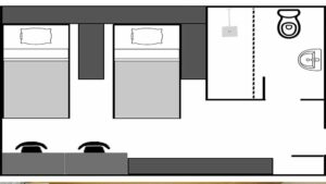 PINES IELTSキャンパスの2人部屋の間取り図一例