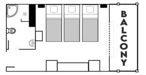 バルコニー付き3人部屋オーシャンビューの間取り図一例