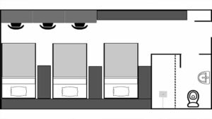 PINES IELTSキャンパスの3人部屋の間取り図一例