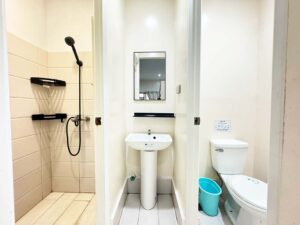 独立したシャワールーム、洗面台エリア、トイレットルーム