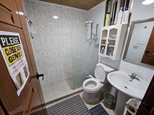 洗面台、洗浄便座付きトイレ、シャワーのある1階共用バスルーム