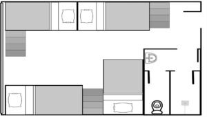 メインキャンパス寮の4人部屋タイプ2の間取り図一例