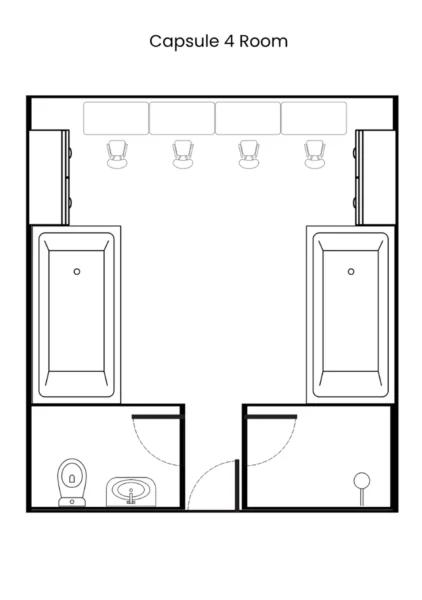 Monol Mainの4人部屋（カプセルタイプ）の間取り図一例