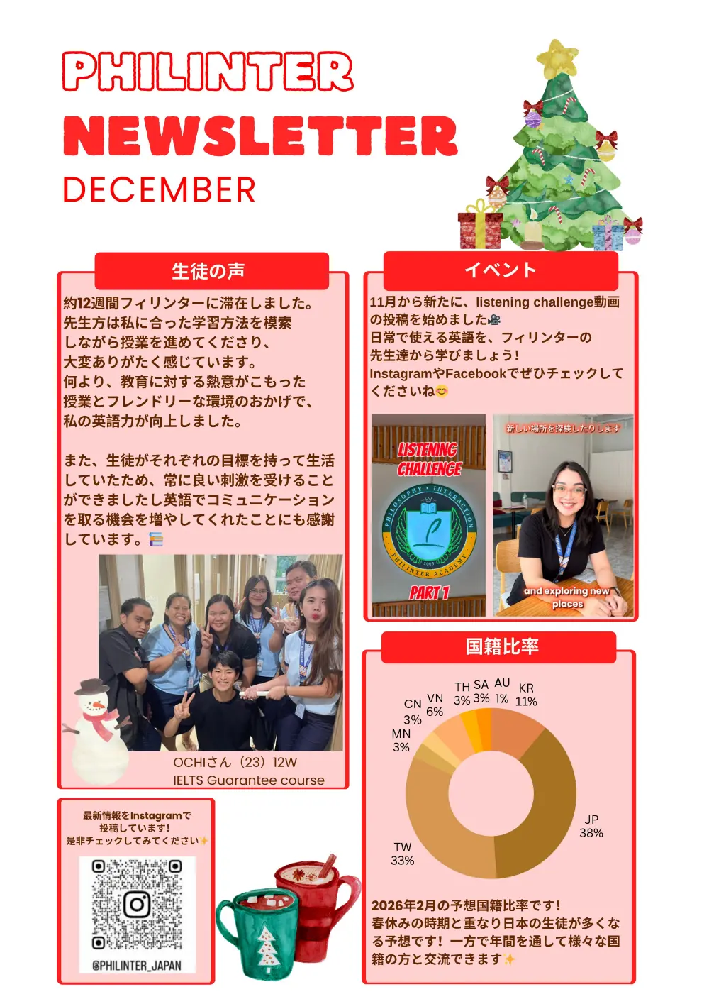 セブ_Philinter_12月ニュースレター　生徒の声と国籍比率_20251211