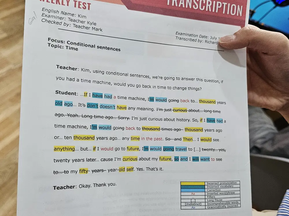 API BECIのSPテスト後に提供される修正付き書き起こし資料のサンプル