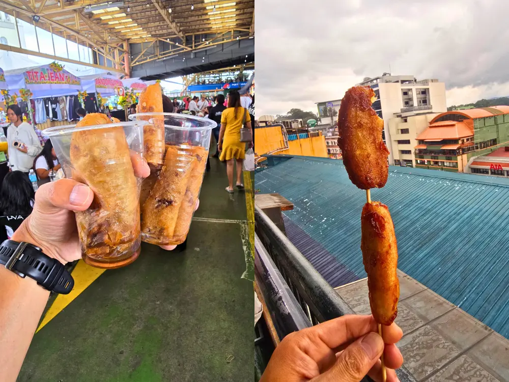 左：カップに入ったLumpiang Gulay（野菜の春巻き）とLumpiang Shanghai（肉入りの春巻き）｜右：Bananacue