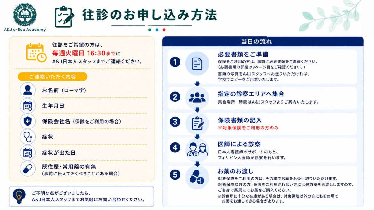 A&J ECO Campusの学校往診サービスの申込方法と診察当日の流れ