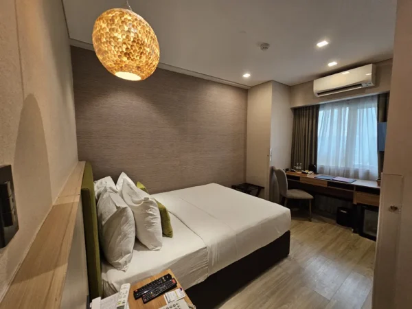 クイーンベッドが1台あるGoldberry Suites & Hotelのスタジオルーム