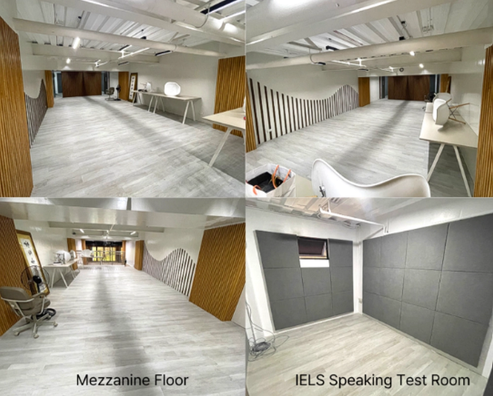 IELTS公式テストセンターのメザニンフロア(中二階)とスピーキング試験室