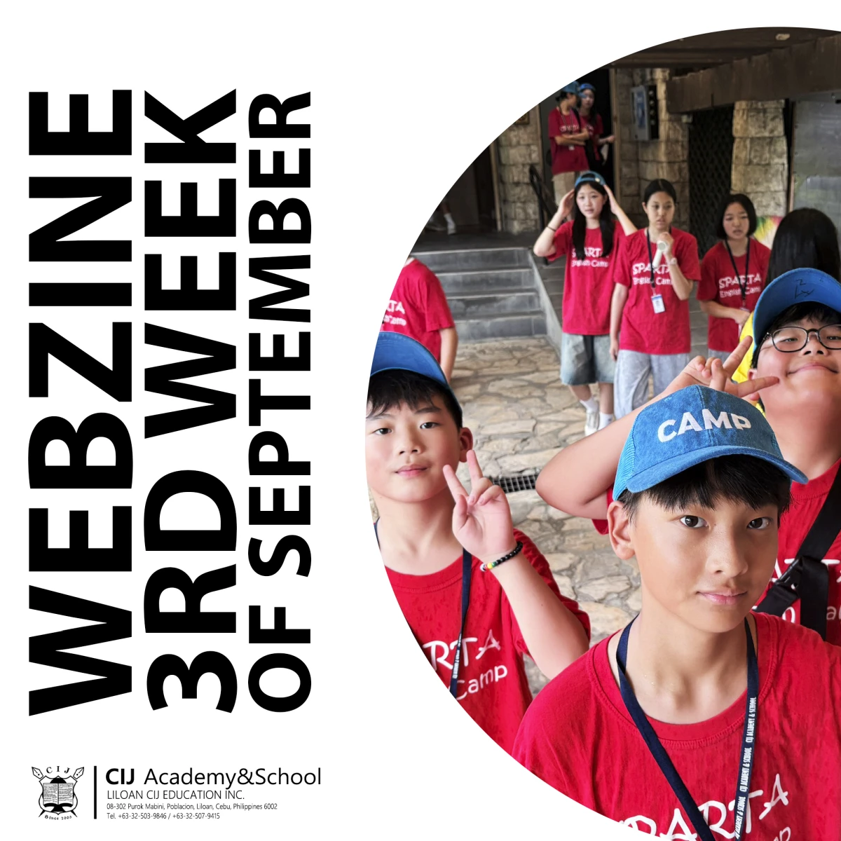 フィリピンのセブ島・リロアンにあるCIJ Academy & Schoolの2026年9月第3週Webzineで、ジュニアキャンプに参加している赤いTシャツを着た学生たち