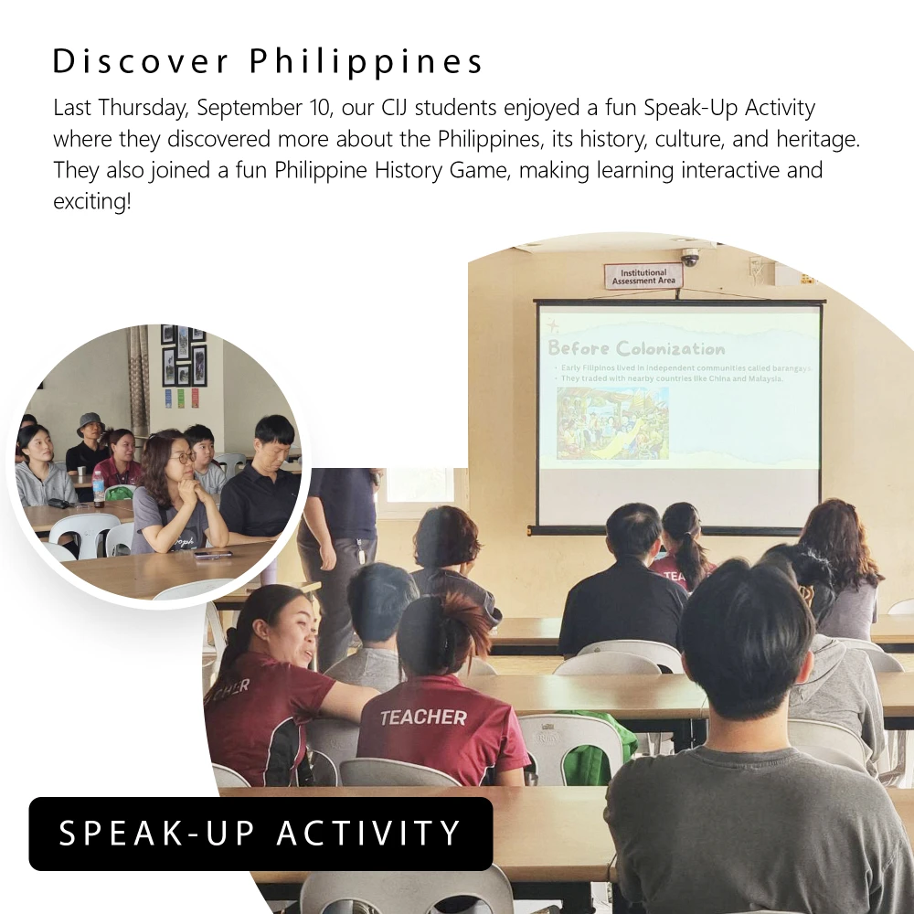 CIJ Academy & Schoolで行われた、フィリピンの歴史や文化を学ぶSpeak-Up Activityの様子