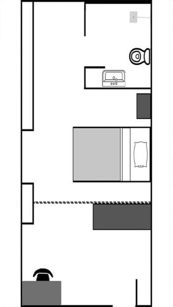 コンドミニアムにある1人部屋Ａの別の間取り図一例