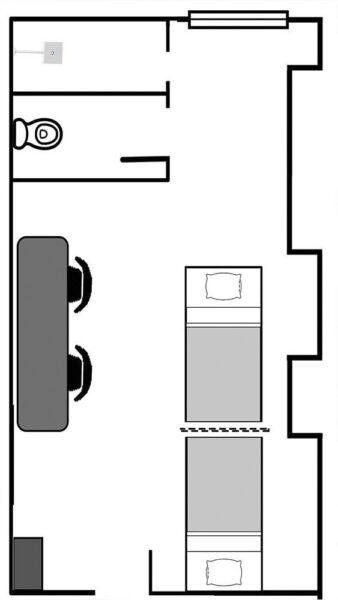 コンドミニアムにある2人部屋Ａの間取り図一例