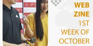フィリピンのセブ島・リロアンにあるCIJ Academy & Schoolの2026年10月第1週Webzineで、マイクを持って笑顔で話す学生2人