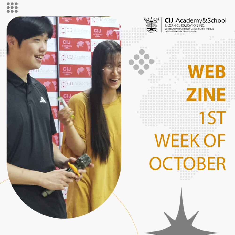 フィリピンのセブ島・リロアンにあるCIJ Academy & Schoolの2026年10月第1週Webzineで、マイクを持って笑顔で話す学生2人